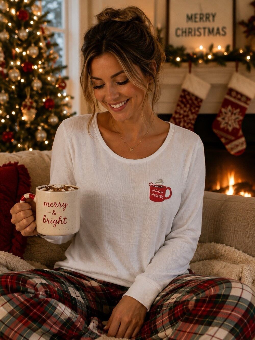 Old Navy Warm Wishes Hot Cocoa Winter Thermal Long Sleeve Sz L